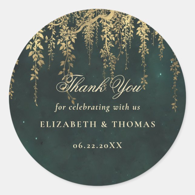 Enchanted Forest Magical Gold Vines Wedding Favor Classic Round Sticker (Front)