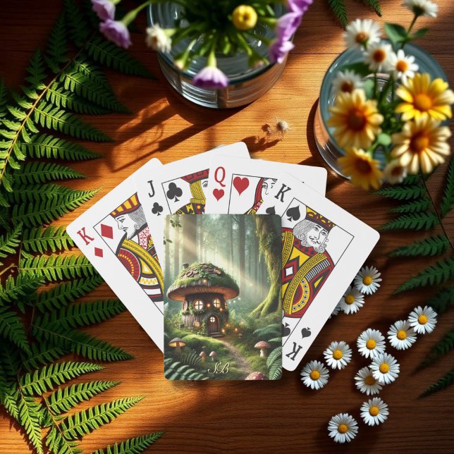Enchanted Forest Magical Mushroom Fairy House Poker Cards (Enchanted Forest Magical Mushroom Fairy House Poker Cards with space for your initials)