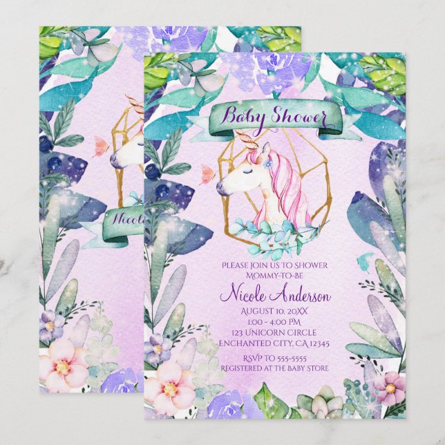 Enchanted Forest Magical Unicorn Baby Shower Invitation (Front/Back)