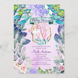 Enchanted Forest Magical Unicorn Baby Shower Invitation