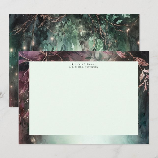 Enchanted Forest Magical Vines Gold Mauve Wedding Thank You Card (Front/Back)