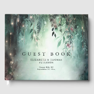 Enchanted Forest Magical Vines Green Gold Wedding Guest Book