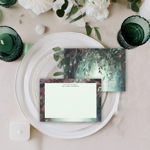 Enchanted Forest Magical Vines Green Mauve Wedding Thank You Card