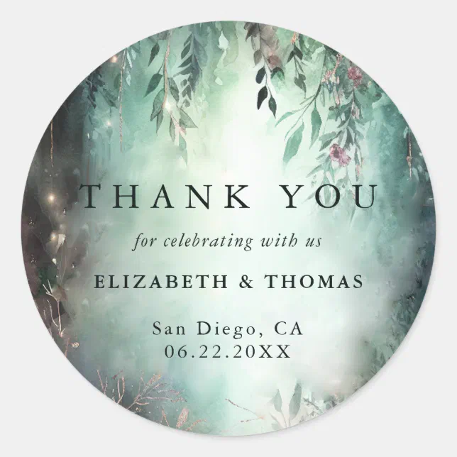 Enchanted Forest Magical Vines Wedding Thank You Classic Round Sticker ...