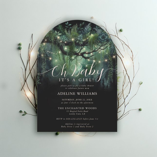 Enchanted Forest Magical Woodland Arch Baby Shower Invitation (enchanted forest baby shower emerald green boho arch magical woodland fairy tale faerie invitation)