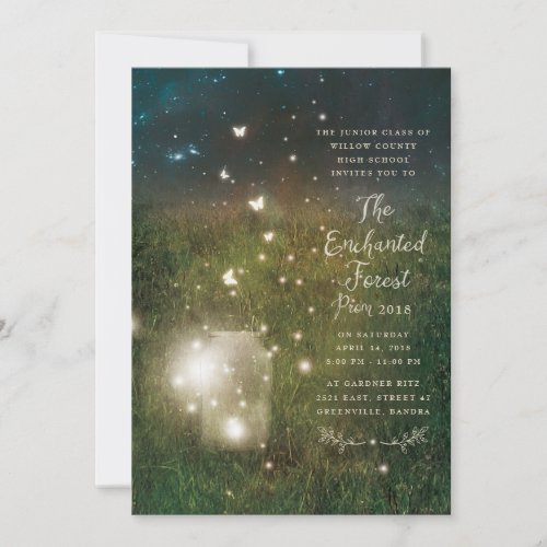Enchanted Forest Mason Jar Firefly Prom Invitation