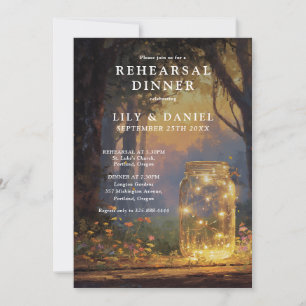 Enchanted Forest Mason Jar Rehearsal Dinner Invitation