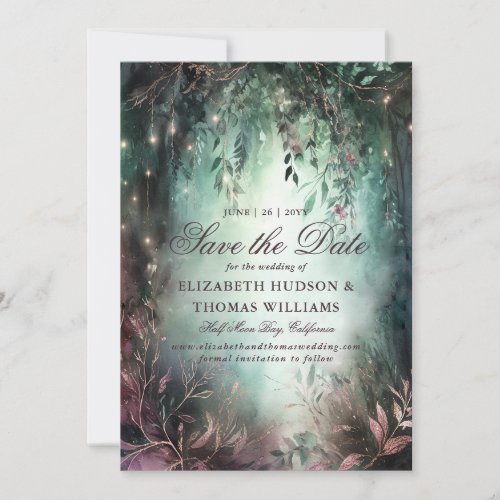 Enchanted Forest Mauve Vines Wedding Save the Date Invitation