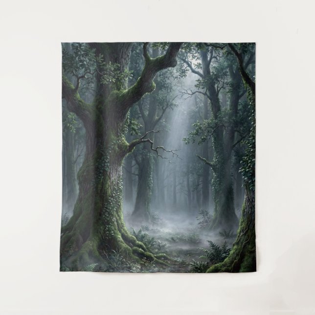 Enchanted Forest | Misty Green Fantasy Tapestry (Front)
