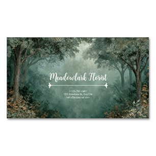 Enchanted Forest Misty Teal Green Painterly Business Card Magnet