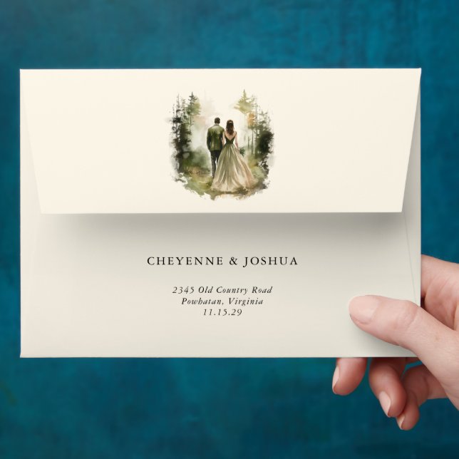 Enchanted Forest Modern Greenery Wedding Envelope  (Hand)