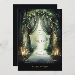 Enchanted Forest Moody Romantic Emerald Wedding Save The Date