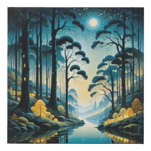 Enchanted Forest Moonlit Night Faux Canvas Print