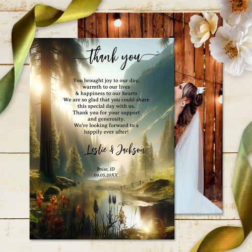Enchanted Forest Mountain Wedding Photo  Thank You Card