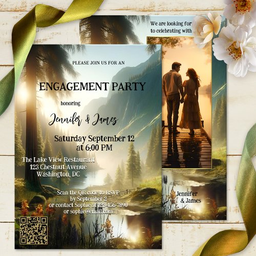 Enchanted Forest Mountains Photo Engagement Invitation