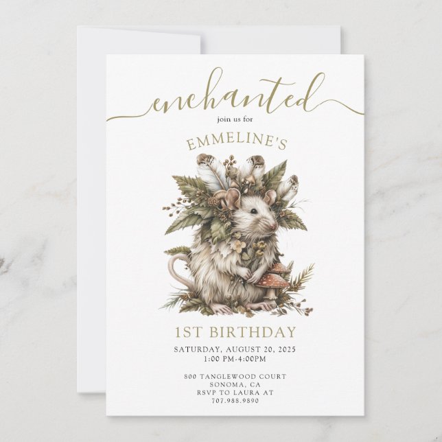 Enchanted Forest Mouse 1st Birthday Invitation (Front)