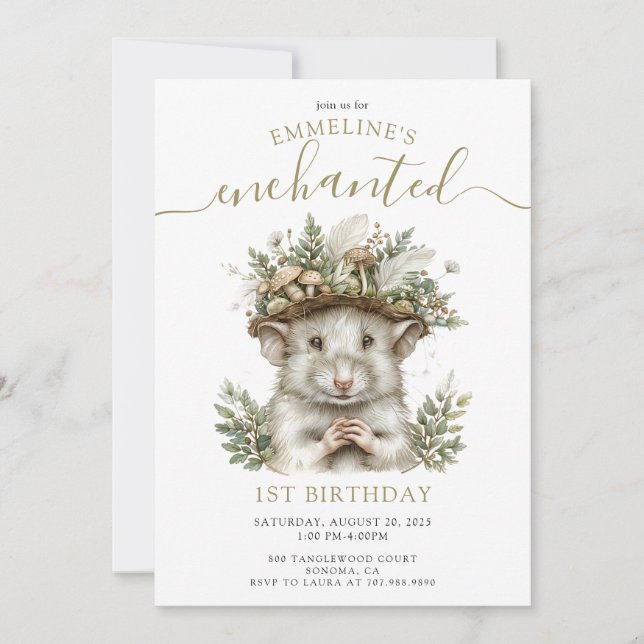 Enchanted Forest Mouse Animal 1st Birthday Invitation (Front)