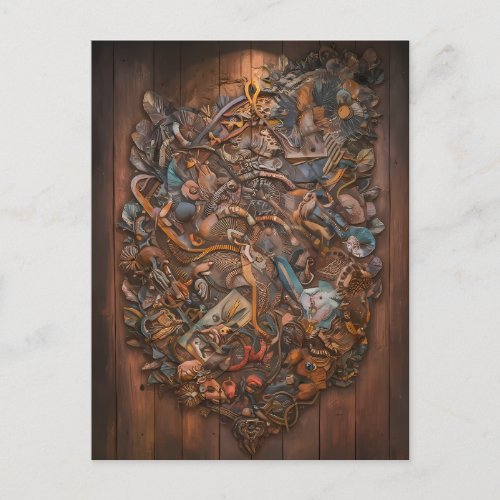 Enchanted Forest Mural on Wooden Wall Postcard
