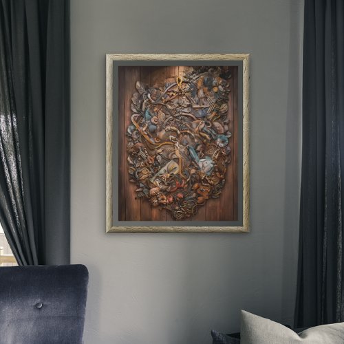 Enchanted Forest Mural on Wooden Wall Poster