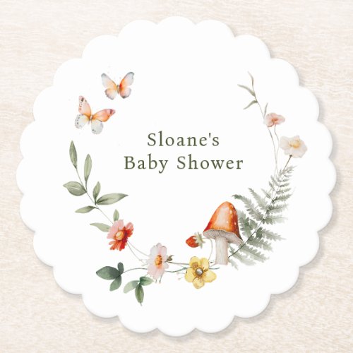 Enchanted Forest Mushroom Baby Shower Paper Coaster