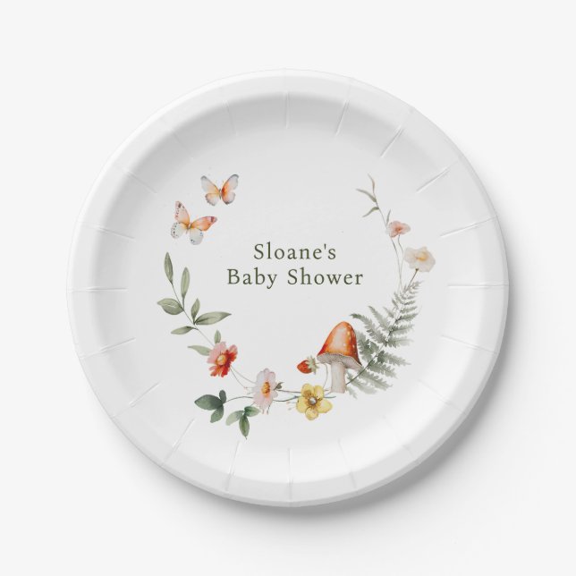 Enchanted Forest Mushroom Baby Shower Paper Plates (Front)