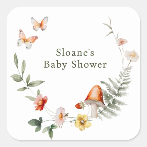Enchanted Forest Mushroom Baby Shower Square Sticker