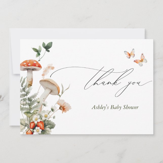Enchanted Forest Mushroom Baby Shower Thank You Card (Front)