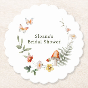 Enchanted Forest Mushroom Bridal Shower Paper Coaster
