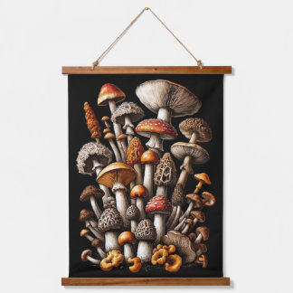 Enchanted Forest Mushroom Cluster Illustration Hanging Tapestry