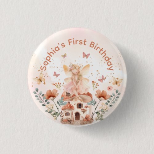 Enchanted Forest Mushroom Girls First Birthday  Button