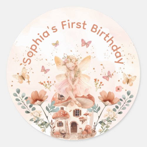 Enchanted Forest Mushroom Girls First Birthday  Classic Round Sticker