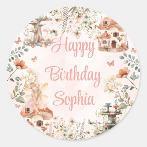 Enchanted Forest Mushroom Girls First Birthday Classic Round Sticker