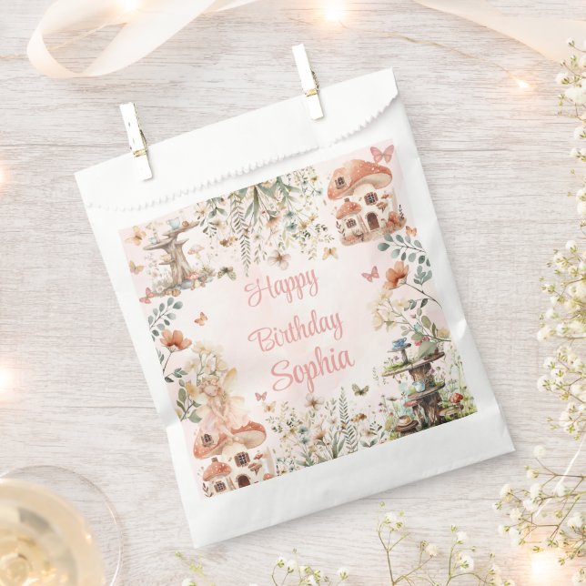 Enchanted Forest Mushroom Girl's First Birthday Favor Bag (Clipped)