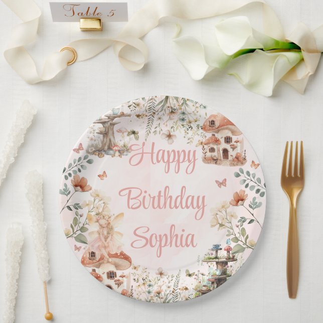 Enchanted Forest Mushroom Girl's First Birthday Paper Plates (Wedding)