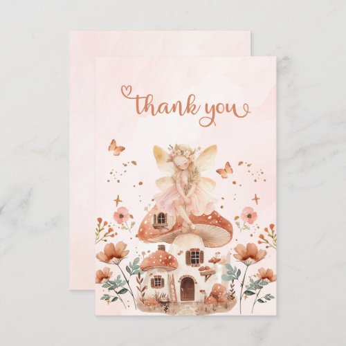 Enchanted Forest Mushroom Girls First Birthday Thank You Card