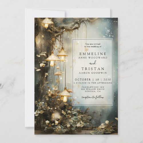 Enchanted Forest Mushroom Hanging Lanterns Wedding Invitation