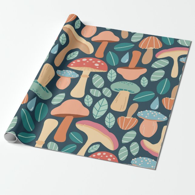 Enchanted Forest Mushroom Pattern Wrapping Paper (Unrolled)