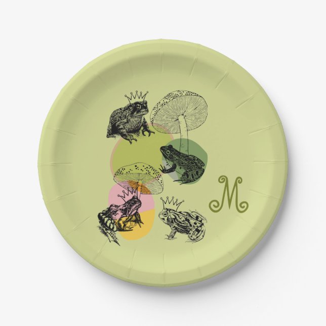 Enchanted Forest Mushrooms and Frogs Custom Paper Plates (Front)
