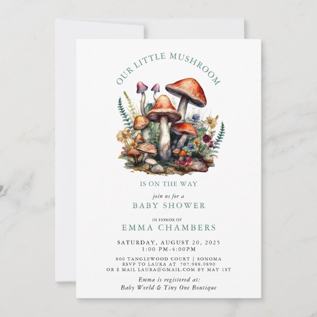 Enchanted Forest Mushrooms Baby Shower Invitation (Front)