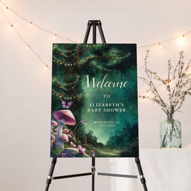 Enchanted Forest Mushrooms Baby Shower Welcome Foam Board (In Situ (Stand))