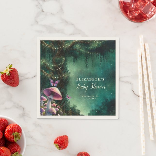 Enchanted Forest Mushrooms Baby Shower Welcome Napkins (Insitu)