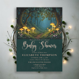 Enchanted Forest Mushrooms Blush Glow Baby Shower Invitation