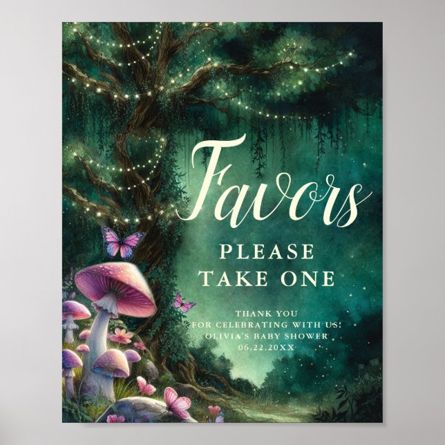 Enchanted Forest Mushrooms Favors Sign Baby Shower (Front)