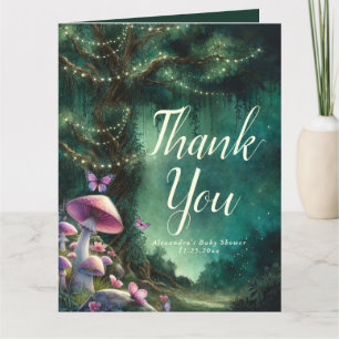Enchanted Forest Mushrooms Pink Green Baby Shower Letterpress Thank You Card