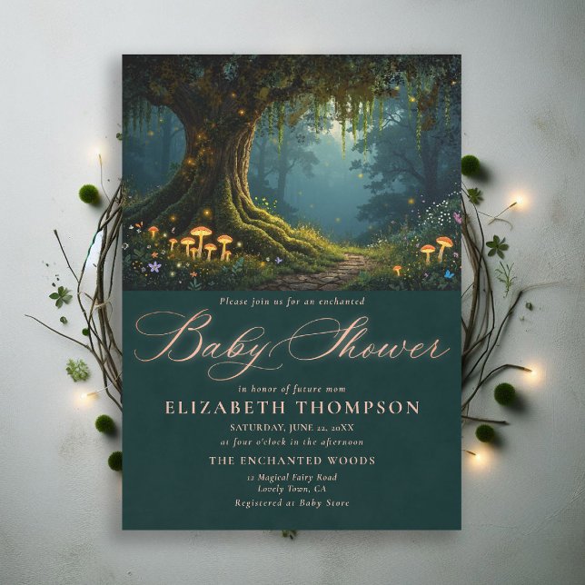 Enchanted Forest Mushrooms Woods Path Baby Shower Invitation (enchanted forest baby shower theme invitation magical fairy tale mushrooms woodland wildflower)