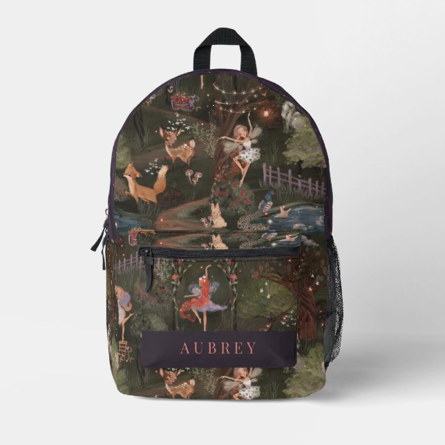 Enchanted Forest Night Woodland Animals Fairies Printed Backpack (Front)