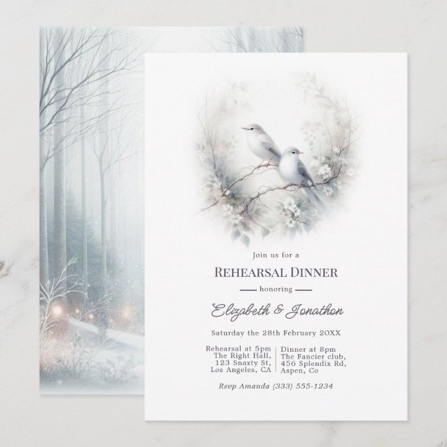 Enchanted Forest Nightingales Rehearsal Dinner Invitation (Front/Back)