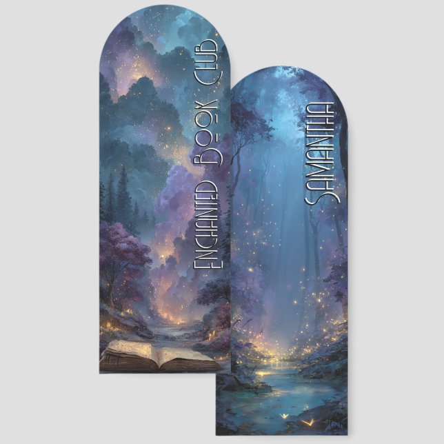 Enchanted Forest of Fireflies & Books Bookmarks (Front & Back)