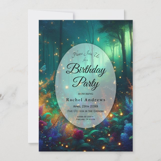 Enchanted Forest of Radiant Jewels Birthday Party Invitation (Front)