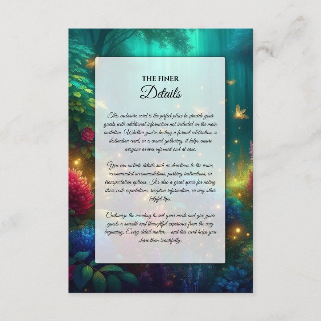 Enchanted Forest of Radiant Jewels Wedding Enclosure Card (Front)